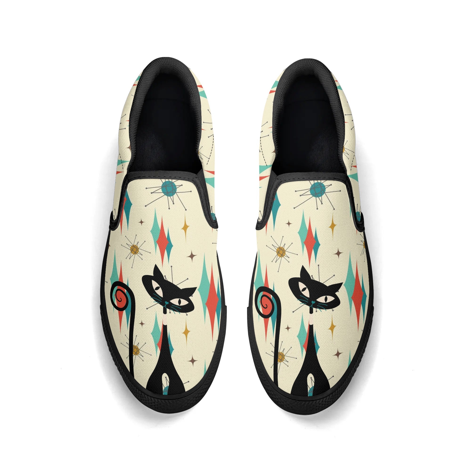 Atomic Cat Mid Mod Franciscan Pattern Kitschy Kicks, WomensSlip On Shoes