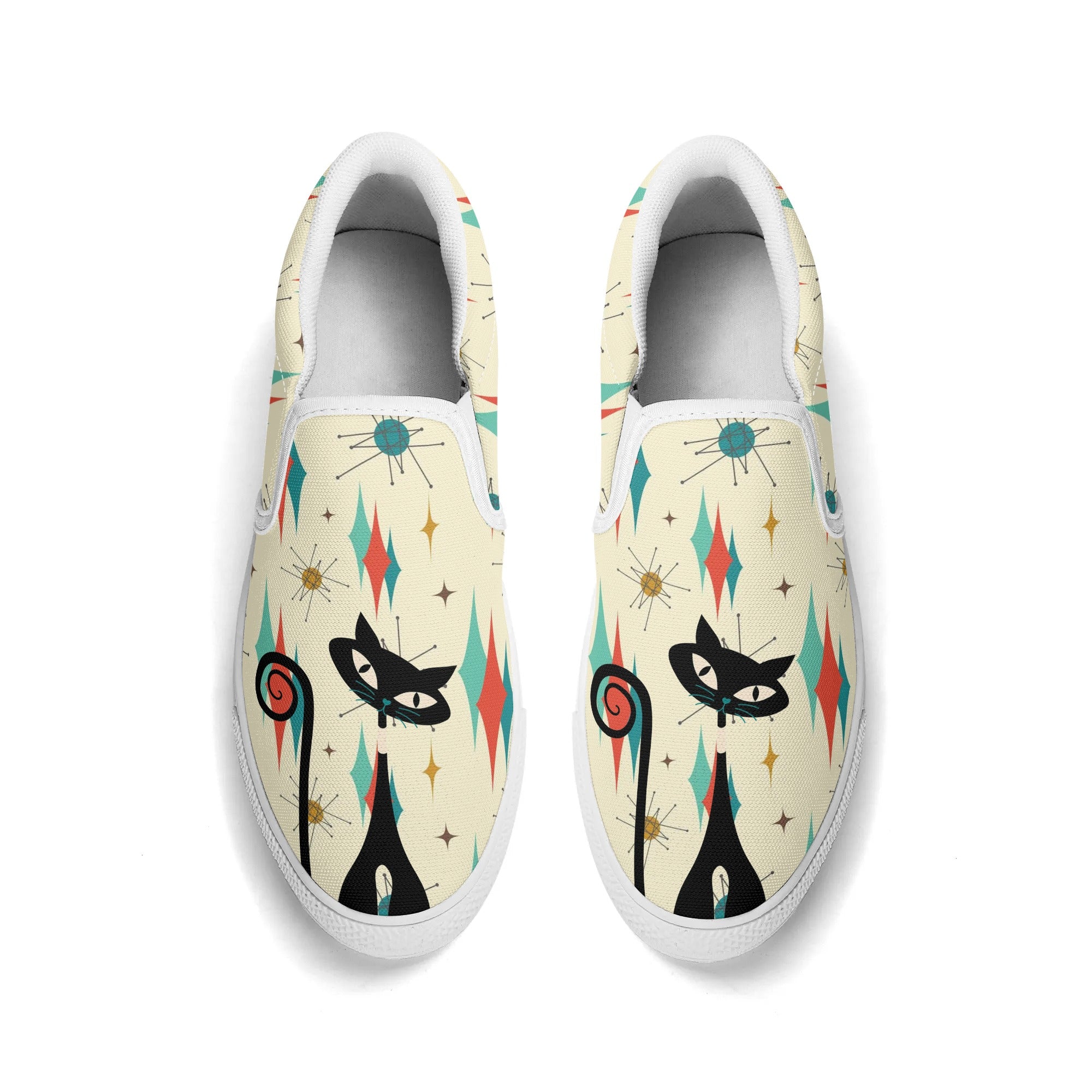 Atomic Cat Mid Mod Franciscan Pattern Kitschy Kicks, WomensSlip On Shoes