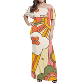 70s Groovy Sun Hippie Dress Womens Off The Shoulder Wrap Long Dress - Mid Century Modern Gal