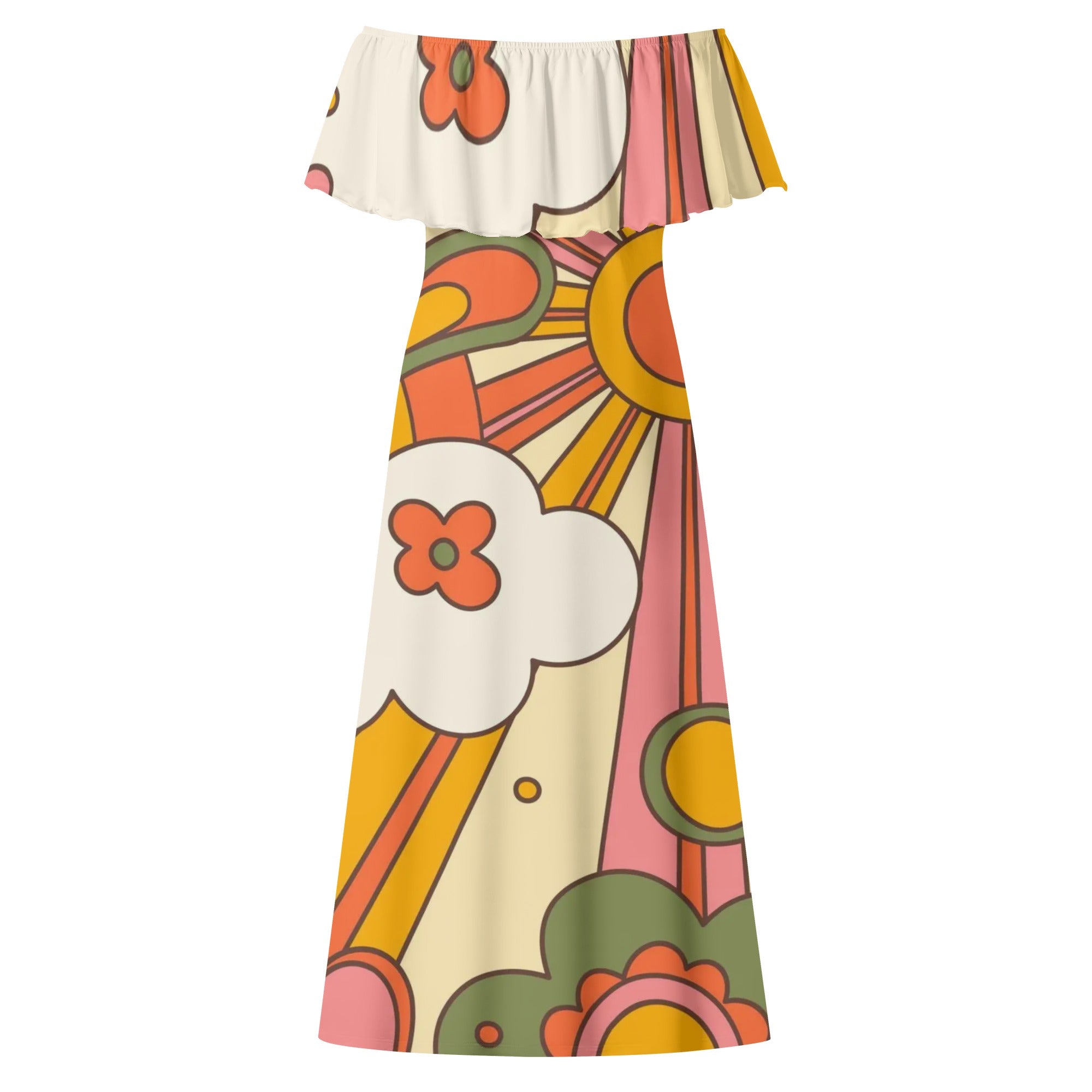70s off shoulder dress '70s Off-Shoulder Floral Peasant Dress-medium La Poubelle Vintage