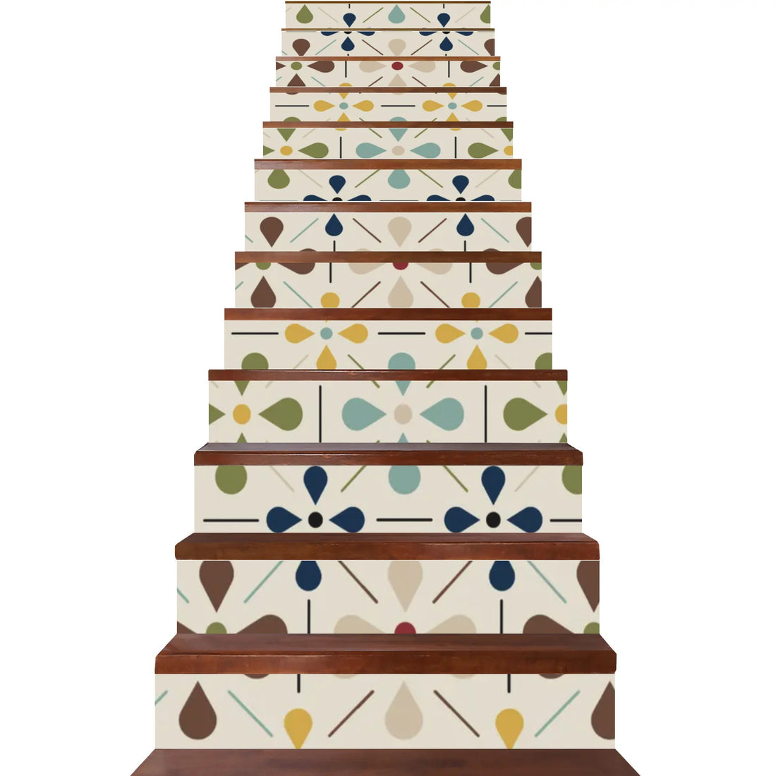 Mid Century Modern Scandinvian Floral Stair Decal Riser Peel And Stick 13Pcs Stairs Stickers - Mid Century Modern Gal