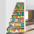 Atomic Cats, Mid Century Modern Orange, Teal, Green Kitschy Cheerful 13Pcs Stairs Stickers - Mid Century Modern Gal