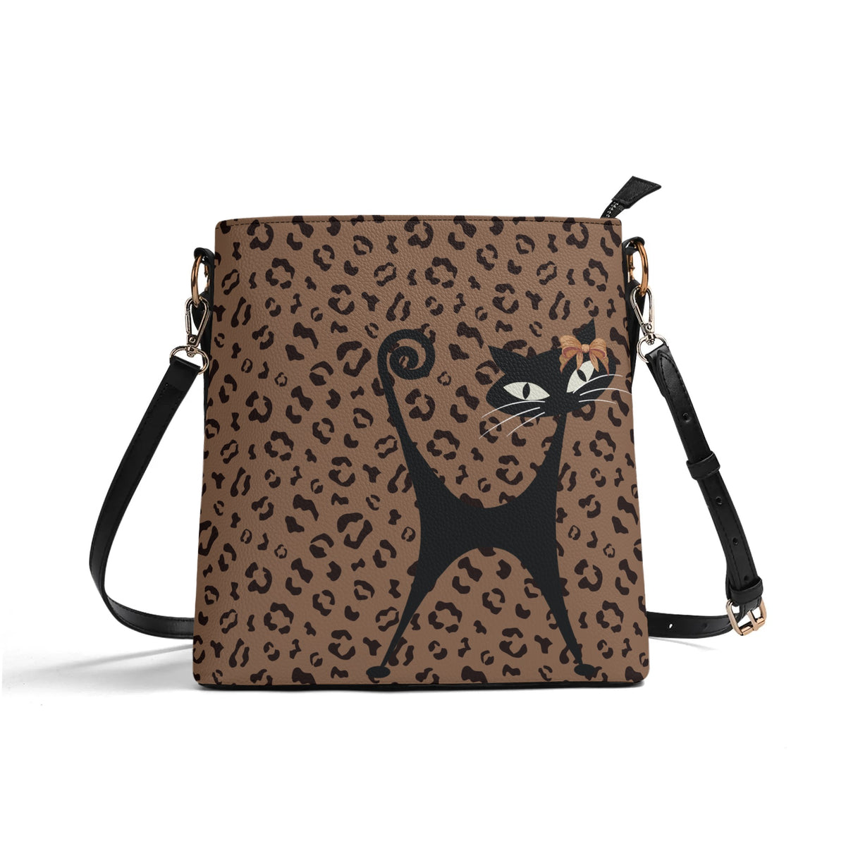 Jungle Print Atomic Cat, Kitschy Retro Mod Bucket Bag - Mid Century Modern Gal