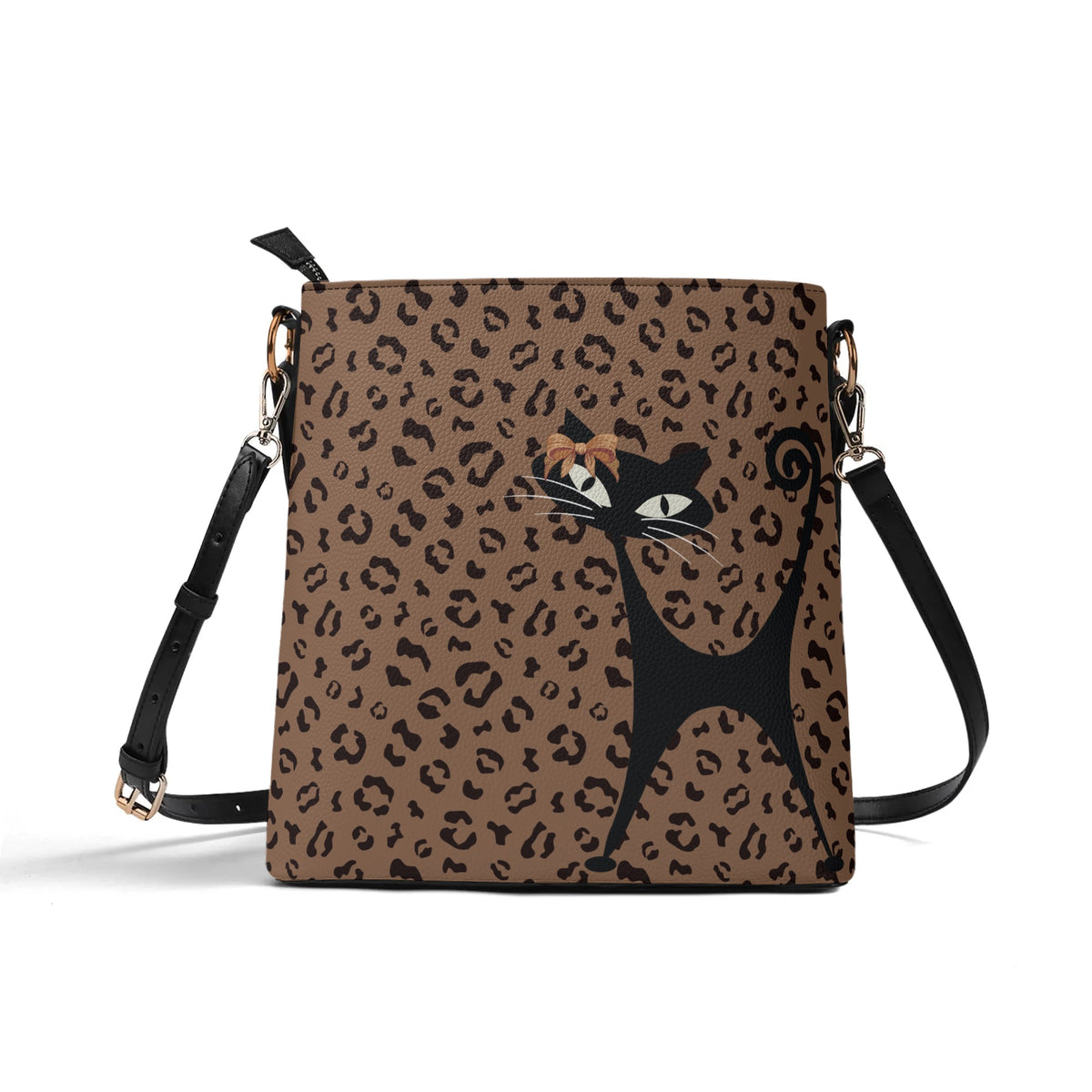 Jungle Print Atomic Cat, Kitschy Retro Mod Bucket Bag - Mid Century Modern Gal