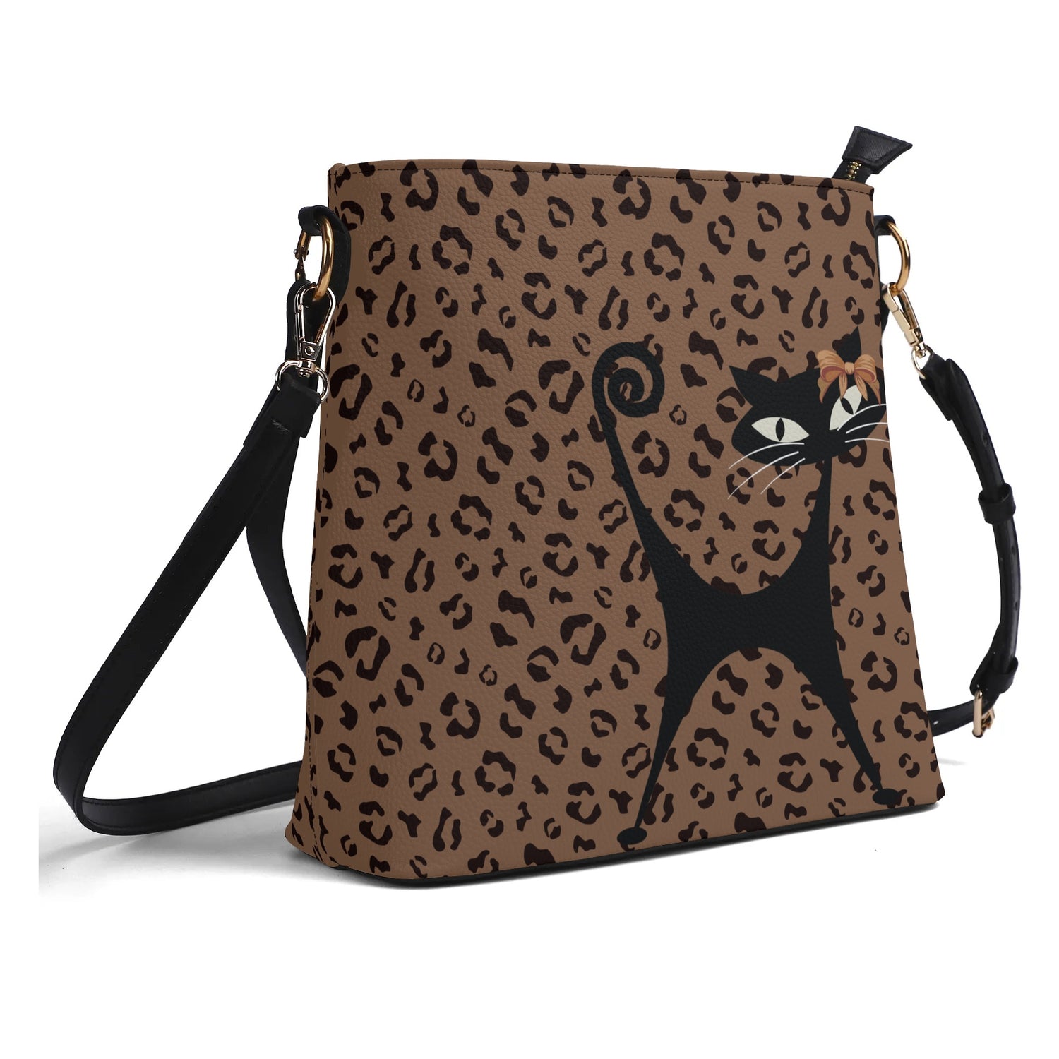 Jungle Print Atomic Cat, Kitschy Retro Mod Bucket Bag