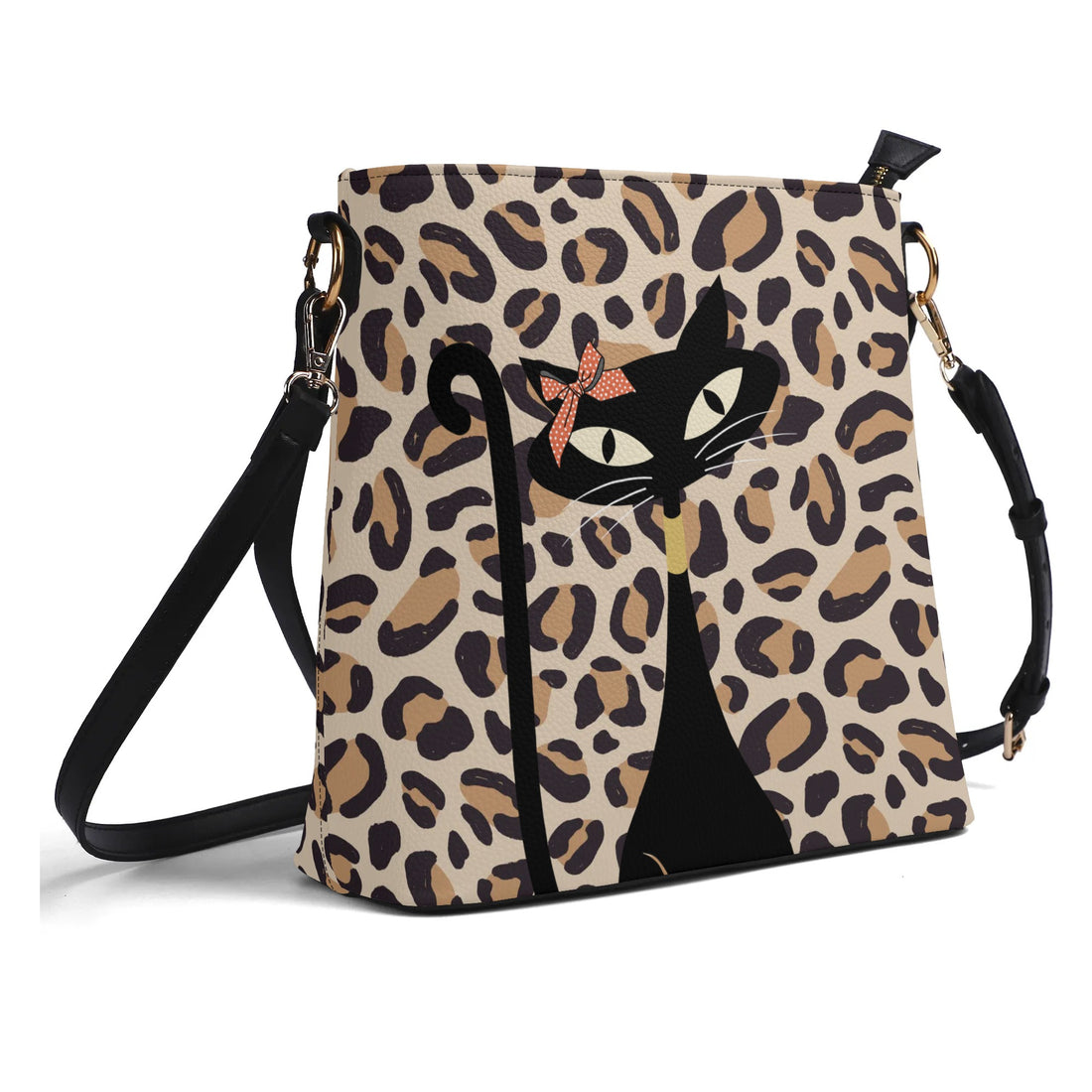 Atomic 50s Cat, Leopard Print Mid Mod Bucket Bag - Mid Century Modern Gal