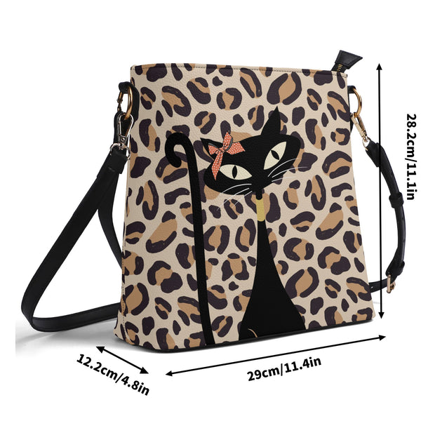 Atomic 50s Cat, Leopard Print Mid Mod Bucket Bag