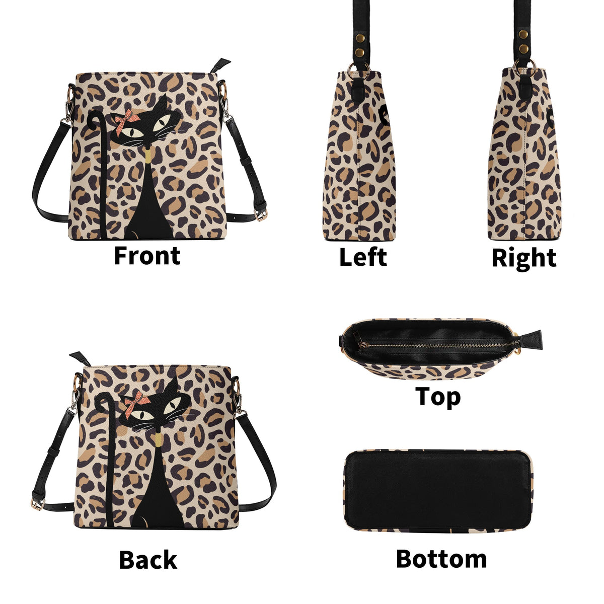 Atomic 50s Cat, Leopard Print Mid Mod Bucket Bag - Mid Century Modern Gal