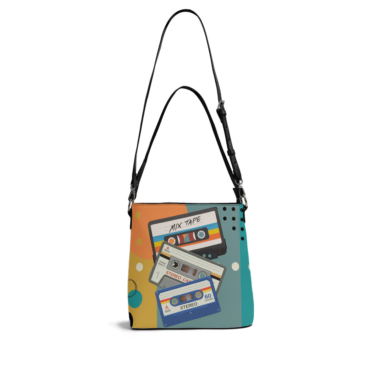Retro Cassette, Mid Mod Funky Fun Womens Bucket Bag Shoulder Bag - Mid Century Modern Gal