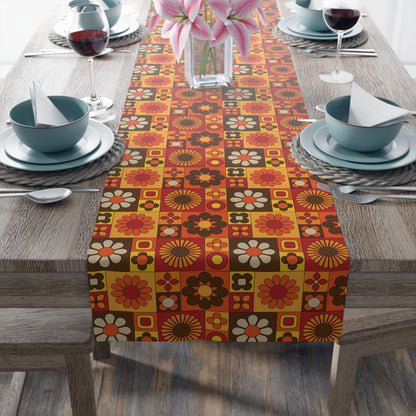 Retro 70s Groovy Mid Mod Floral Table Runner - Mid Century Modern Gal