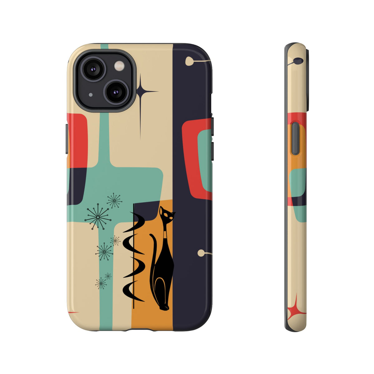 Mid Century Modern, Geometric, Atomic Cat Groovy Smart Phones Tough Phone Cases