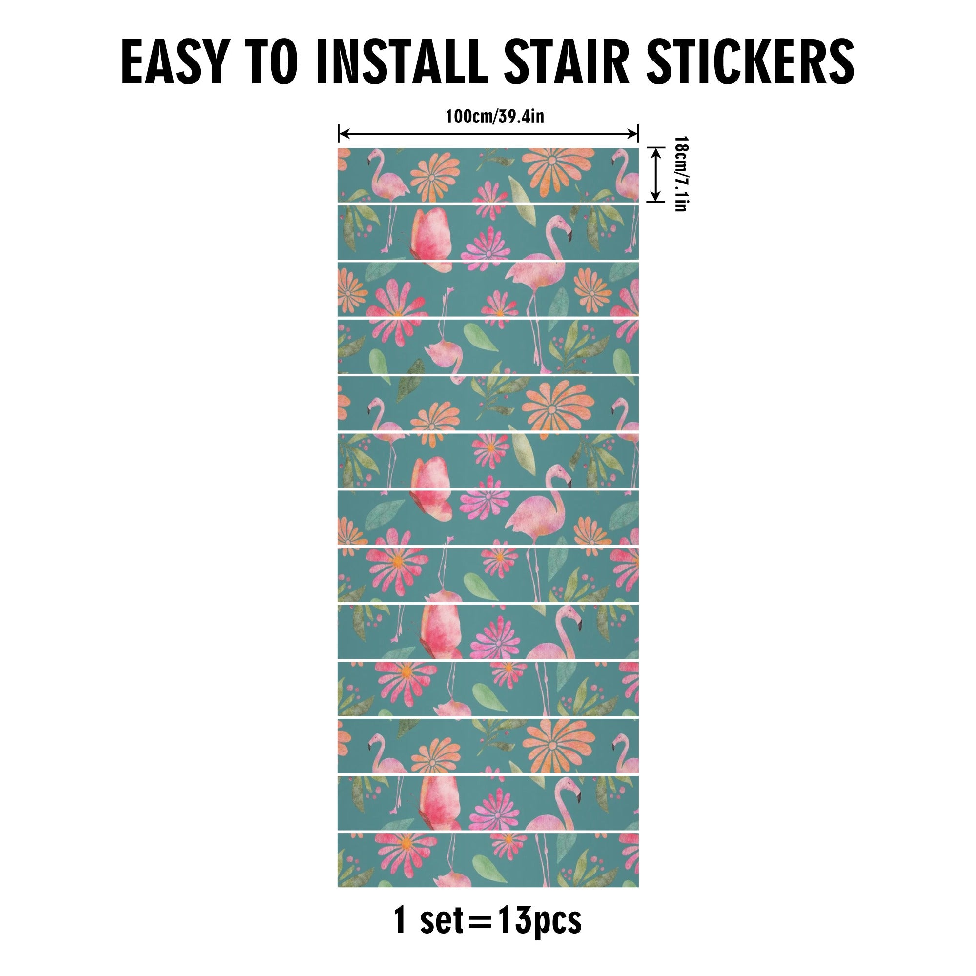 Pink Flamingo 50s Palm Springs Style, Mid Century Modern Peel And Stick 13Pcs Stairs Stickers