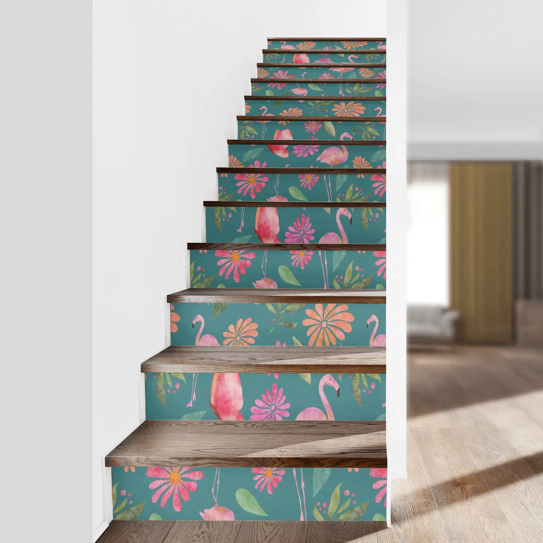 Pink Flamingo 50s Palm Springs Style, Mid Century Modern Peel And Stick 13Pcs Stairs Stickers - Mid Century Modern Gal