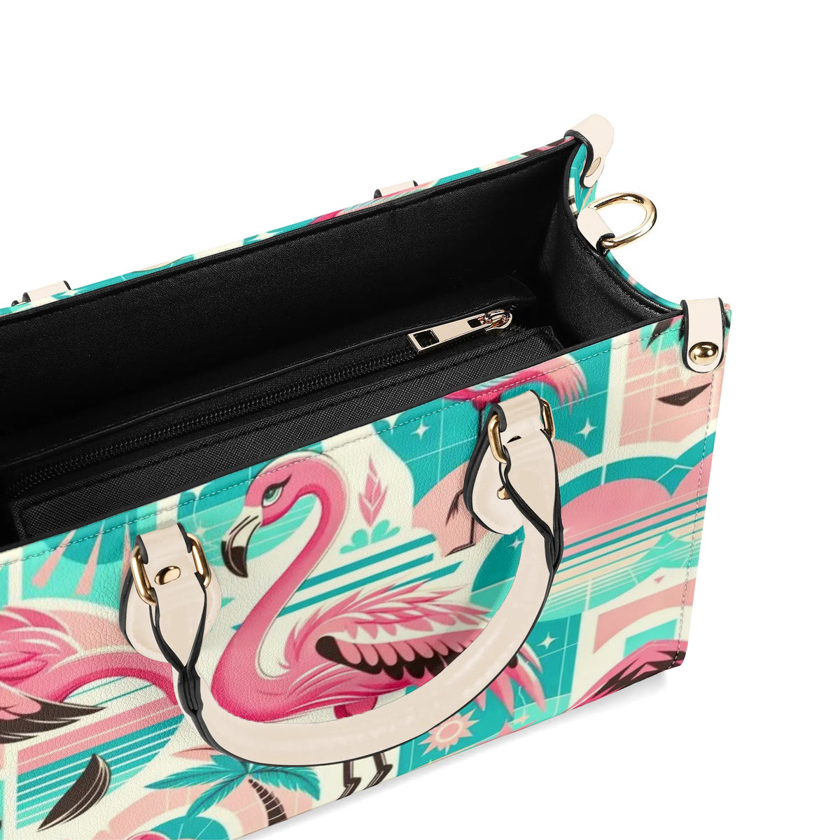 1950s Flamingo, Kitschy Style, Palm Springs Style, Mid Mod Luxury Women Handbag - Mid Century Modern Gal
