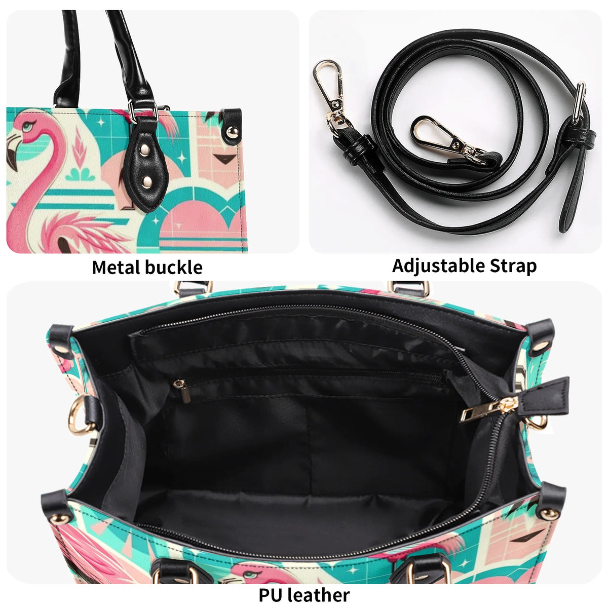 1950s Flamingo, Kitschy Style, Palm Springs Style, Mid Mod Luxury Women Handbag - Mid Century Modern Gal