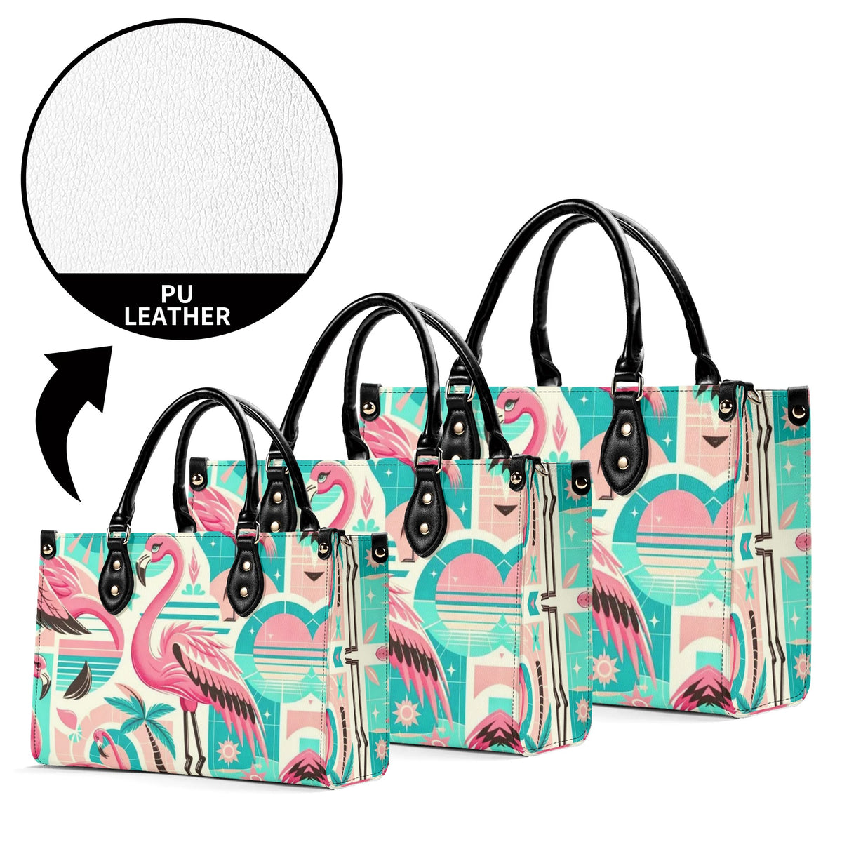 1950s Flamingo, Kitschy Style, Palm Springs Style, Mid Mod Luxury Women Handbag - Mid Century Modern Gal