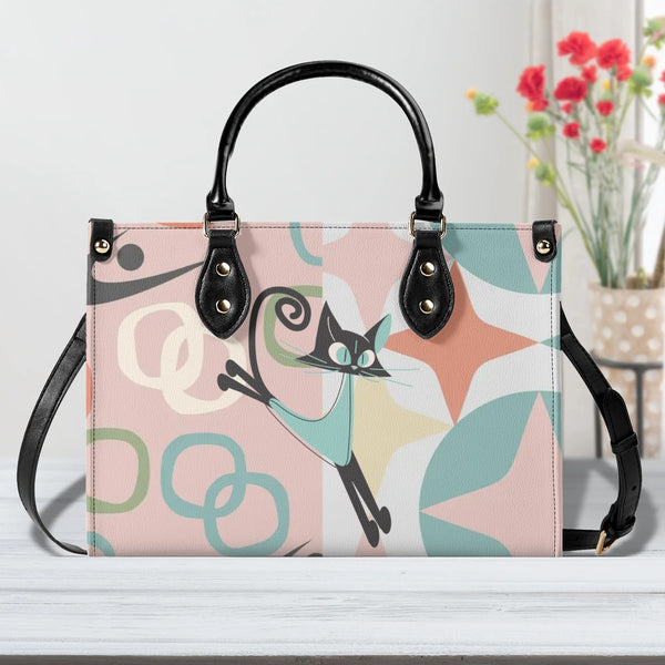 Atomic Cat Mid Century Modern Designed, Kitschy Fun Handbag, Shoulder Bag