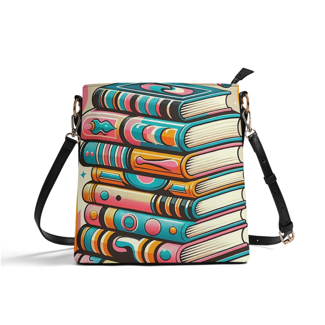 Book Lover Bucket Bag, Trendy Retro Style, Kitschy Fun Womens Shoulder Bag