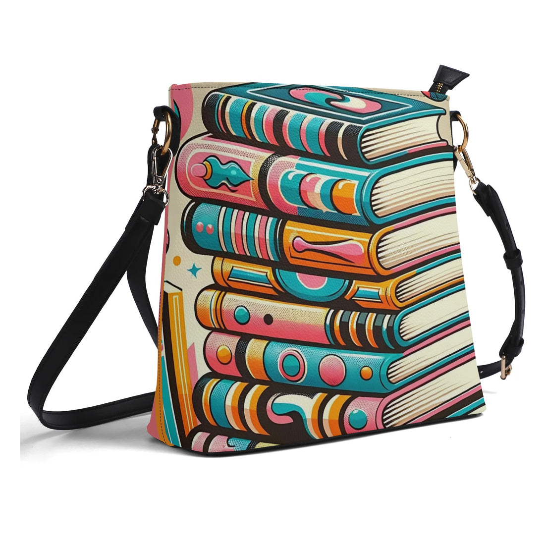 Book Lover Bucket Bag, Trendy Retro Style, Kitschy Fun Womens Shoulder Bag