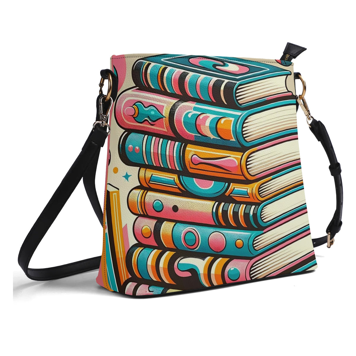 Book Lover Bucket Bag, Trendy Retro Style, Kitschy Fun Womens Shoulder Bag - Mid Century Modern Gal