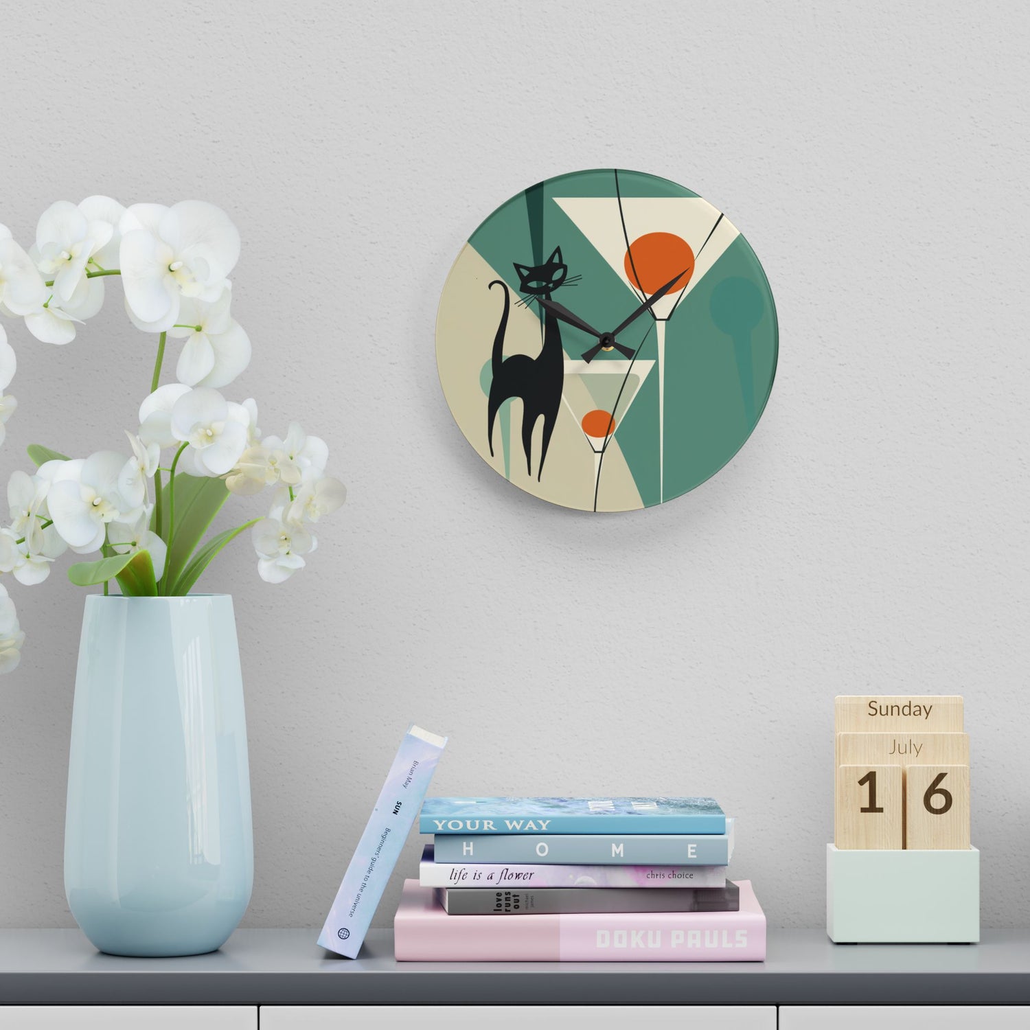 Mid Century Modern Wall Clock With Martin Motif  Mid-Century Modern Design for Cat Lovers