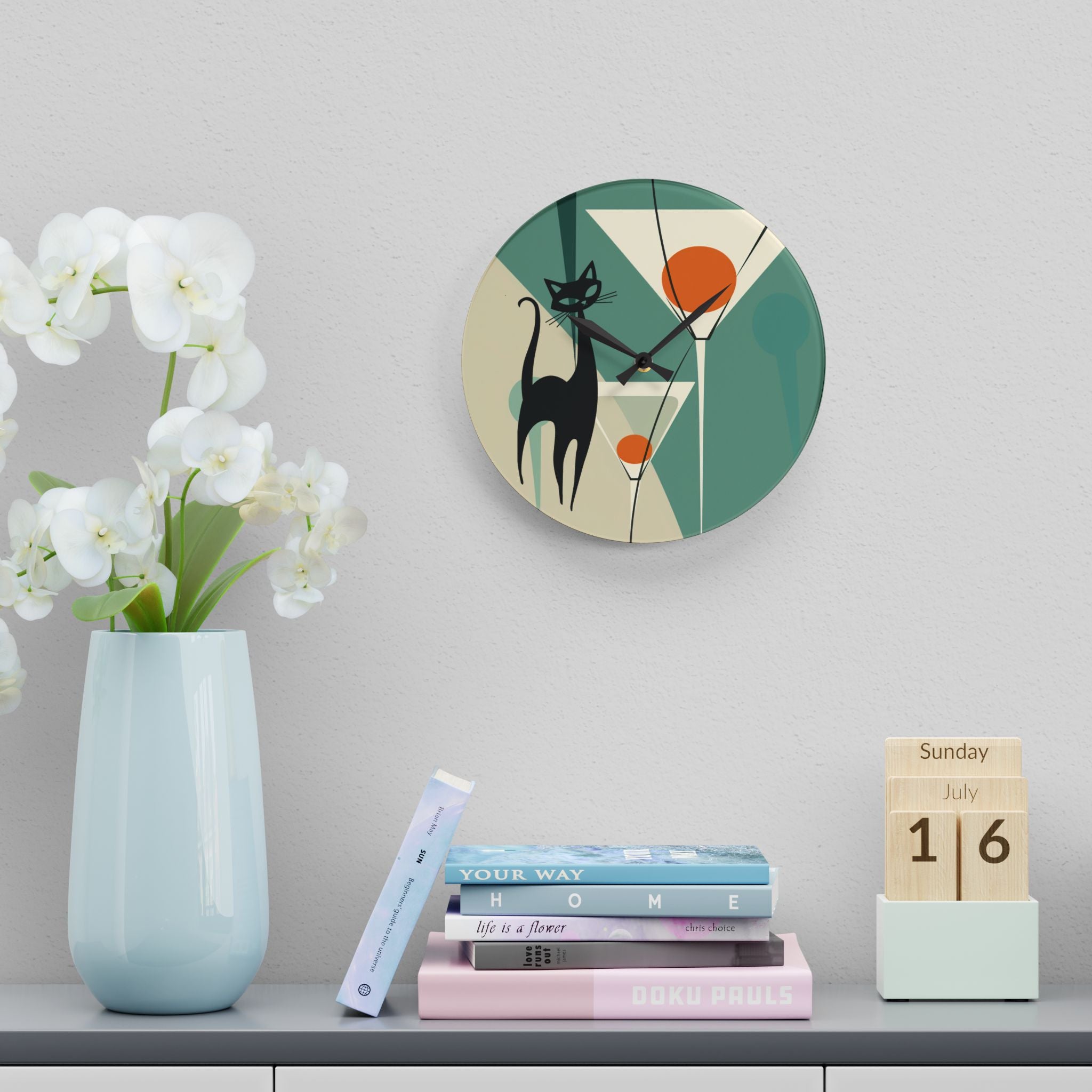 Mid Century Modern Wall Clock With Martin Motif  Mid-Century Modern Design for Cat Lovers