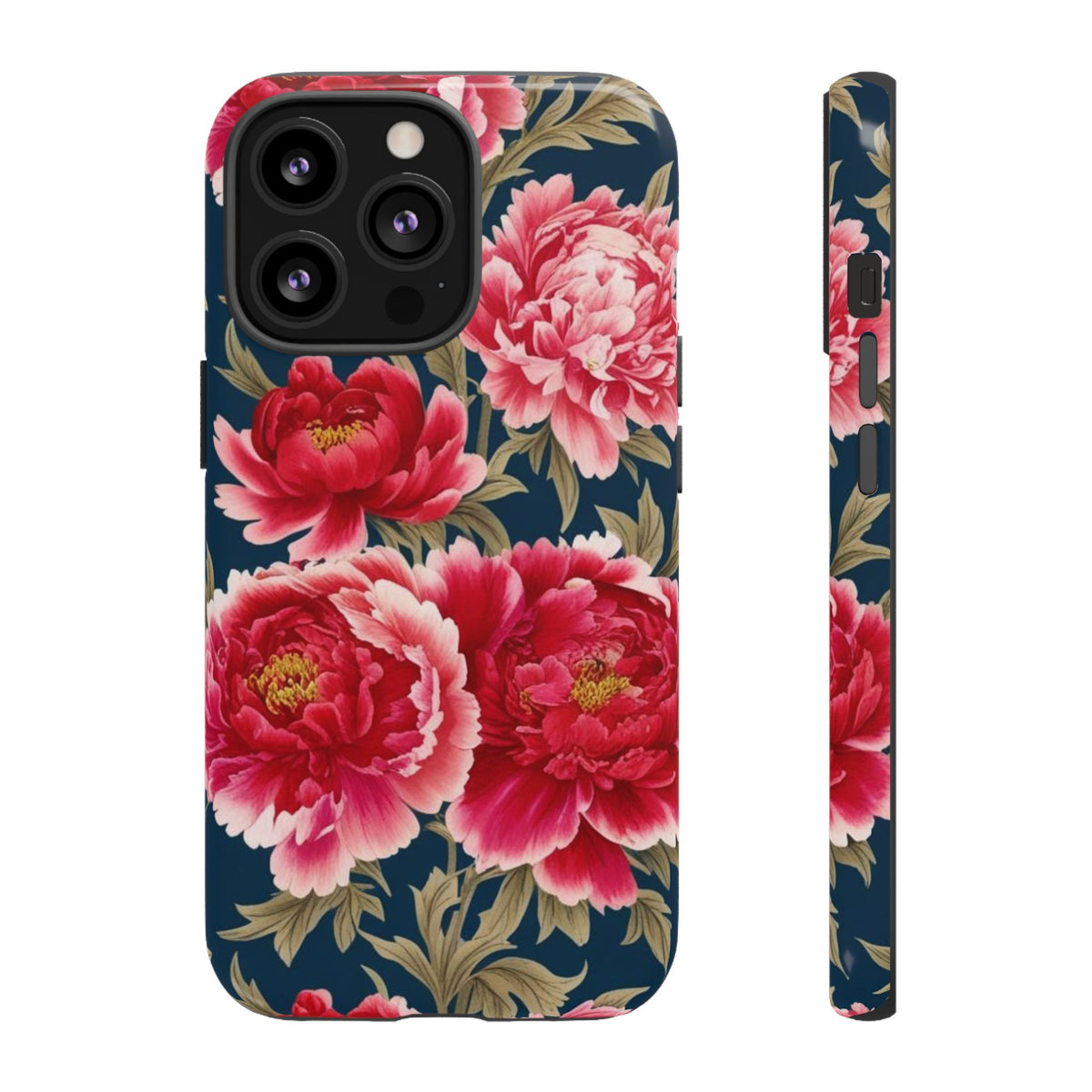 Chinoiserie Royal Blue Pink, Red Roses And Peony Floral Tough Phone Case