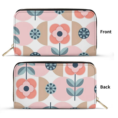 Scandinavian Pink And Blue Floral Designer Wallet Wristlet