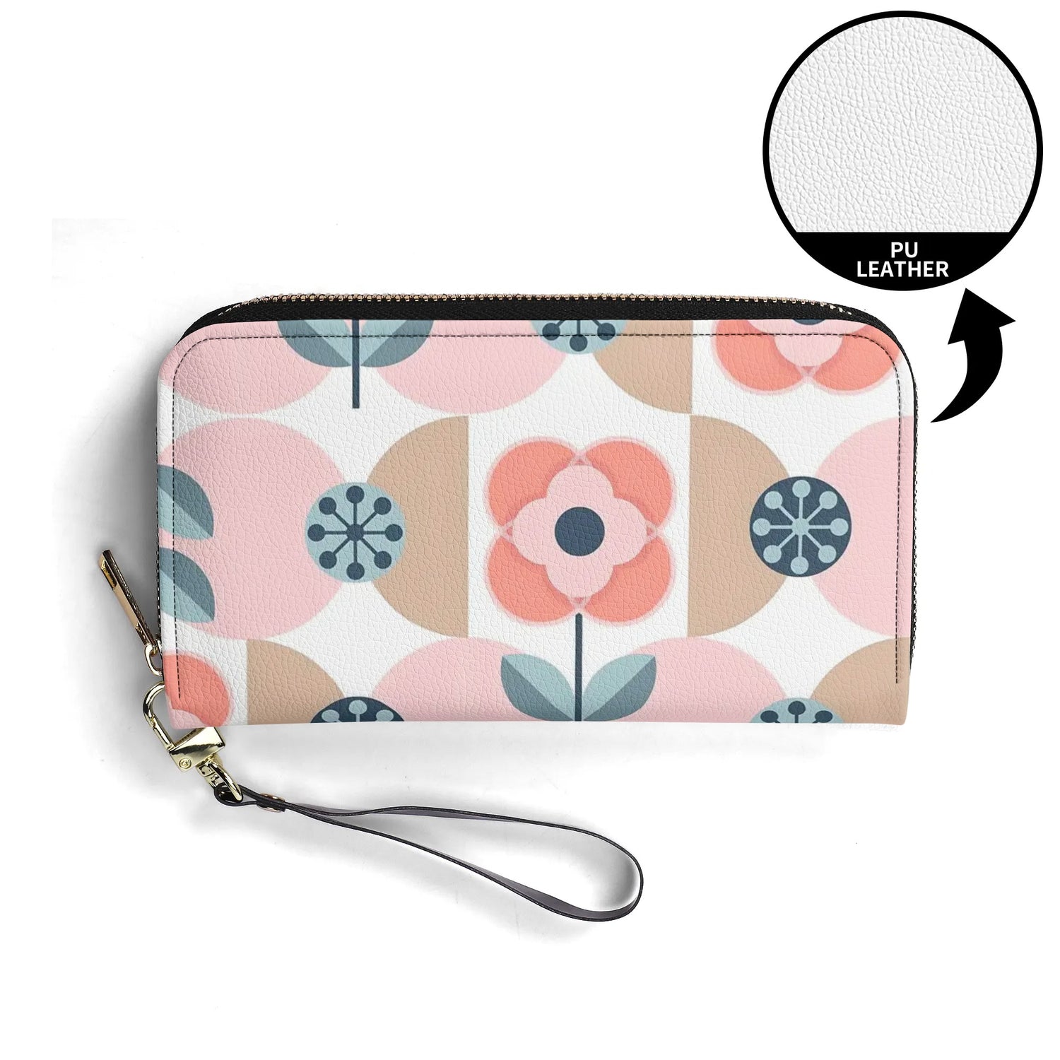 Scandinavian Pink And Blue Floral Designer Wallet Wristlet