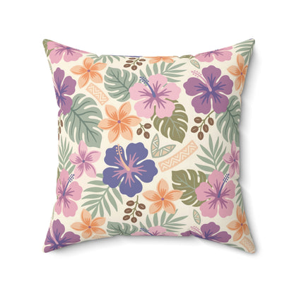 Retro Tropical Tiki Summer, Hawaiian Hibiscus Purple Pillow Cover and Insert - Mid Century Modern Gal