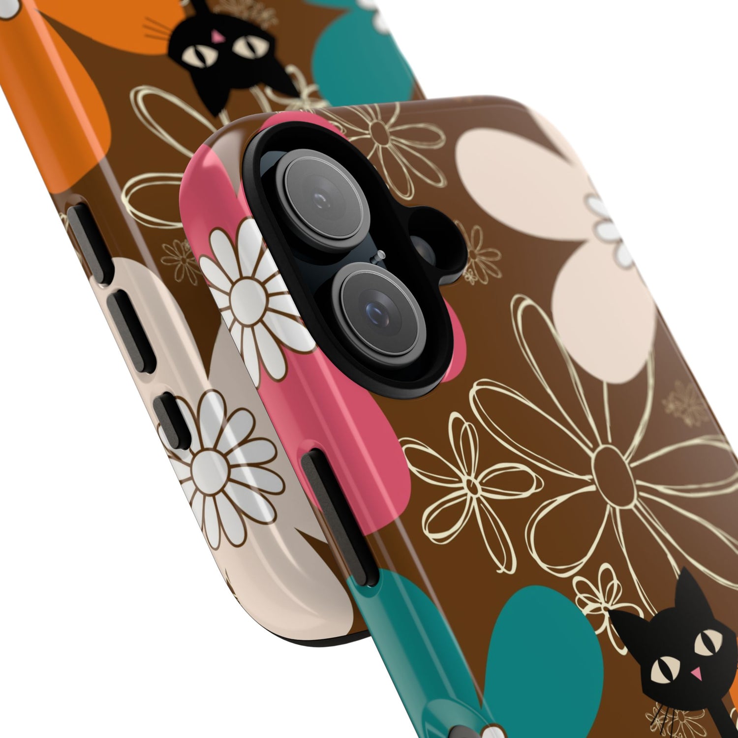 Atomic Cat Retro 70s Vibe Flower Power Tough Cases: Cute Floral and Cat Phone Case for Cat Lovers