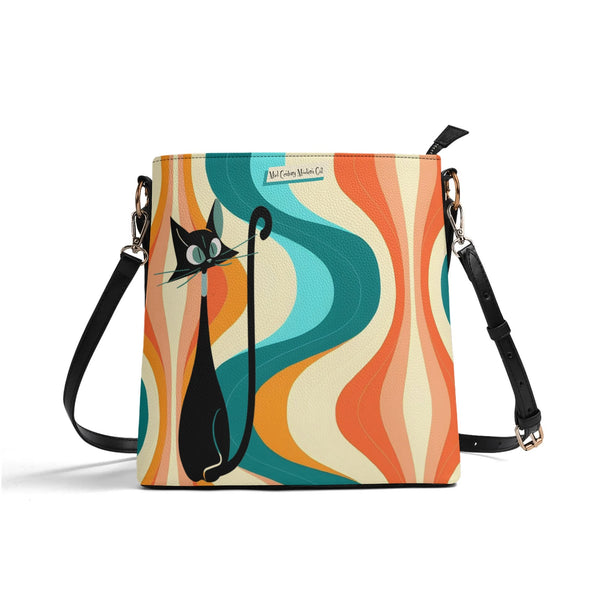 Mid Century Modern Atomic Cat Designed, Retro Groovy Kitschy Bucket Bag