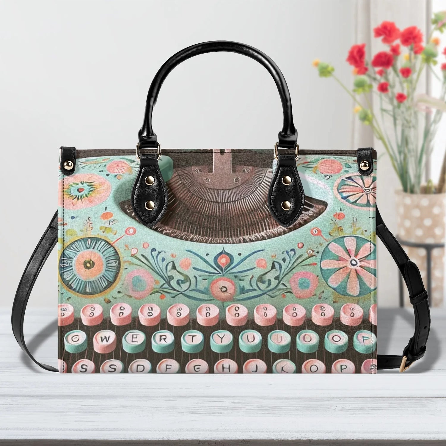 Vintage Typewriter Retro Handbag, Shoulder Bag, Mid Mod Style