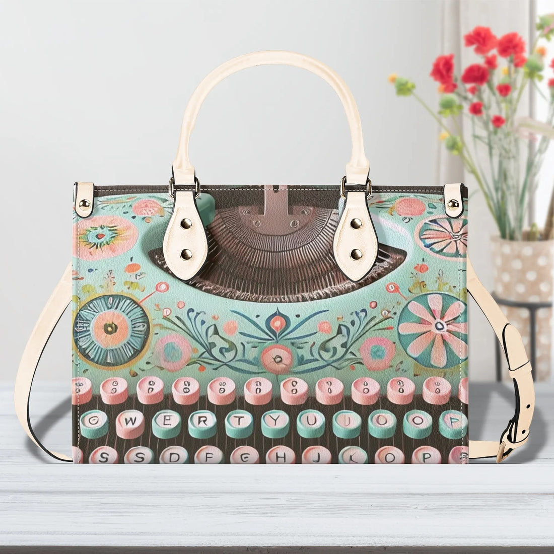 Vintage Typewriter Retro Handbag, Shoulder Bag, Mid Mod Style Trendy Handbag