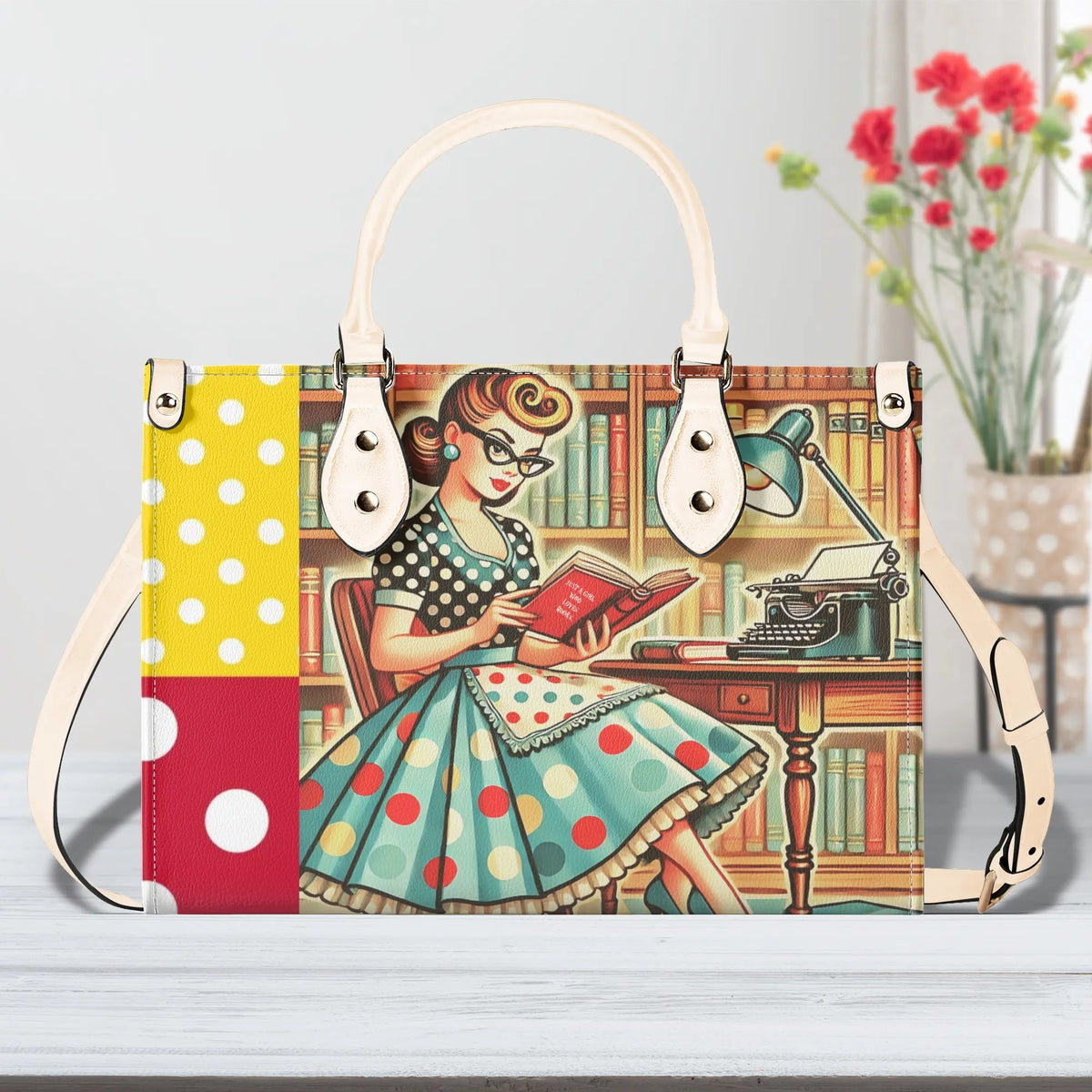 Just A Girl Who Loves Books, Retro Gal, Mid Mod Kitschy Luxury Handbag - Mid Century Modern Gal