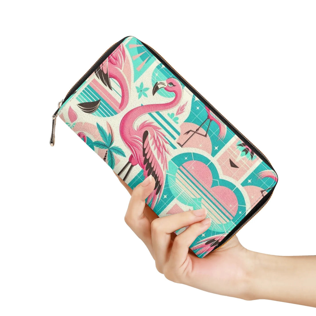 Flamingo Mid Mod Kitschy Retro Zipper Wallet