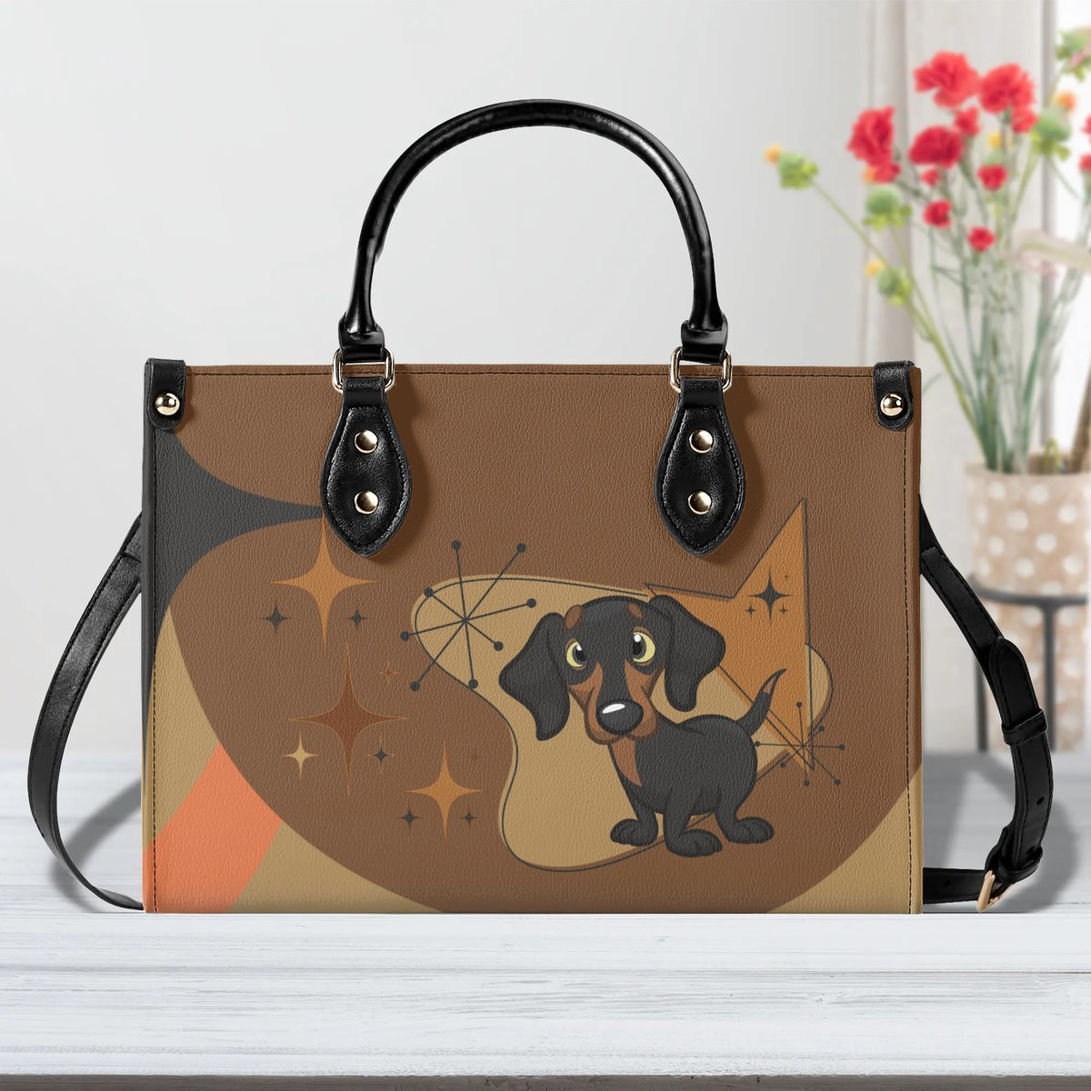 Mid Mod Doxie Lover, Retro Dachshund Wiener Dog, Luxury Handbag - Mid Century Modern Gal