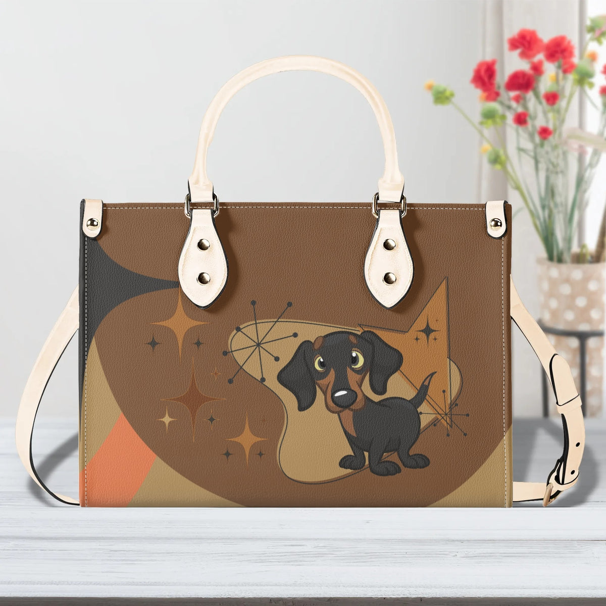 Mid Mod Doxie Lover, Retro Dachshund Wiener Dog, Luxury Handbag - Mid Century Modern Gal
