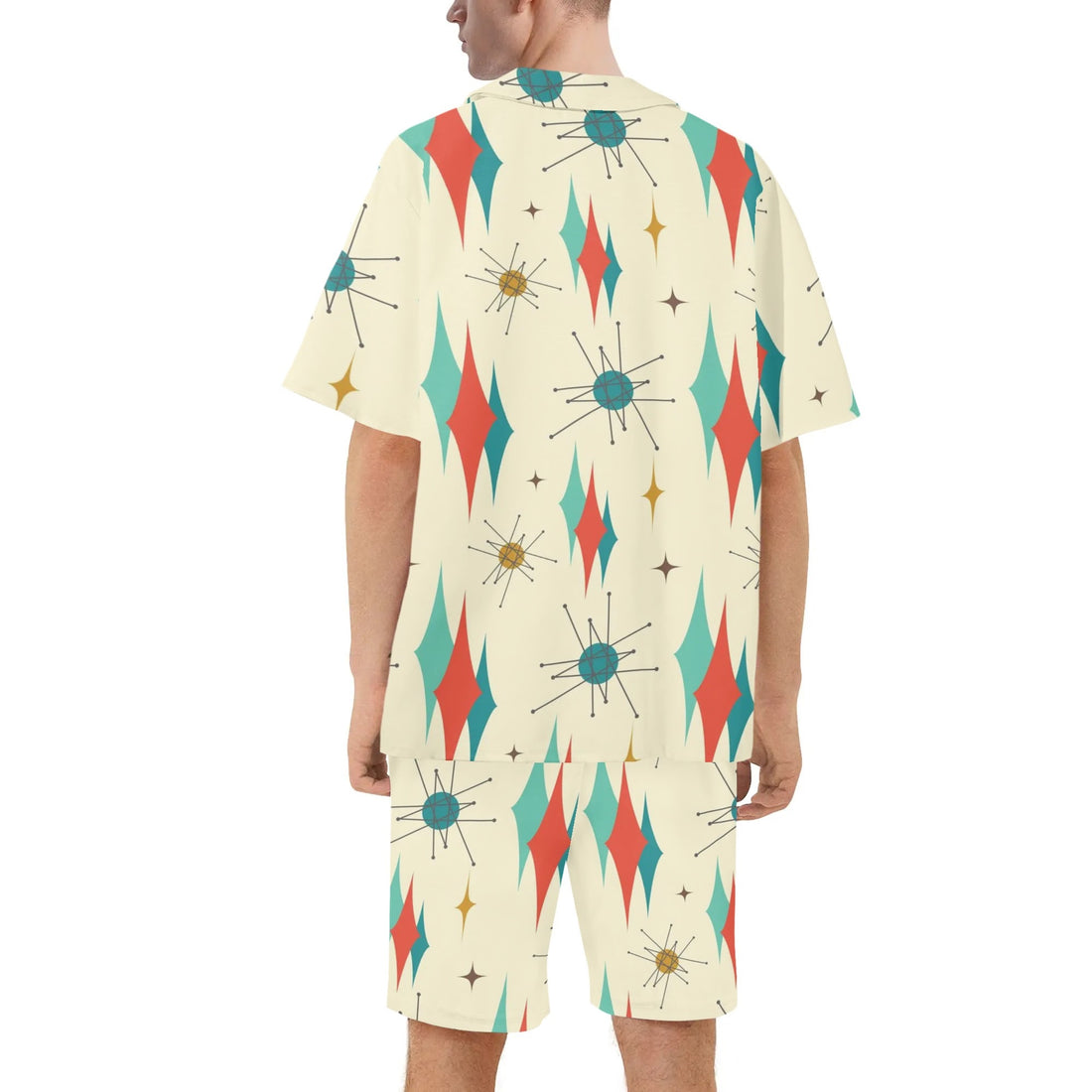 Mid Century Modern Franciscan Designed, Dapper Gentlemmens Regular Fit Hawaiian Short Sleeve Shirt and Shorts Set