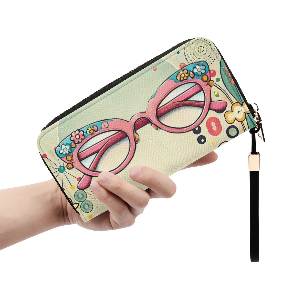 50s Cat Eye Glasses, Kitschy Retro Zipper Wristlet Wallet - Mid Century Modern Gal