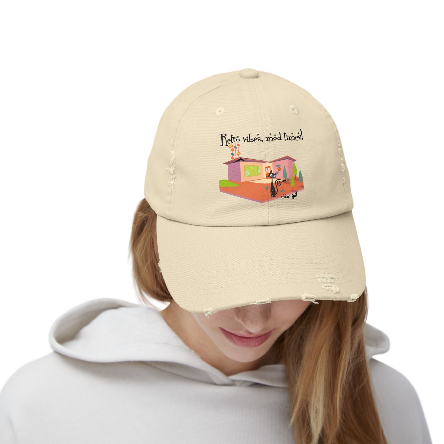 Palm Springs California Modernism Week Sun Hat, Retro Vibes Distressed Cap - Unisex Snapback Hat with Funny Quote - Mid Century Modern Gal