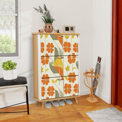 Mid Century Modern Shoe Cabinet, Scandinavian Modern Danish Flower, Orange Yellow, Gray Mod Furniture - Mid Century Modern Gal