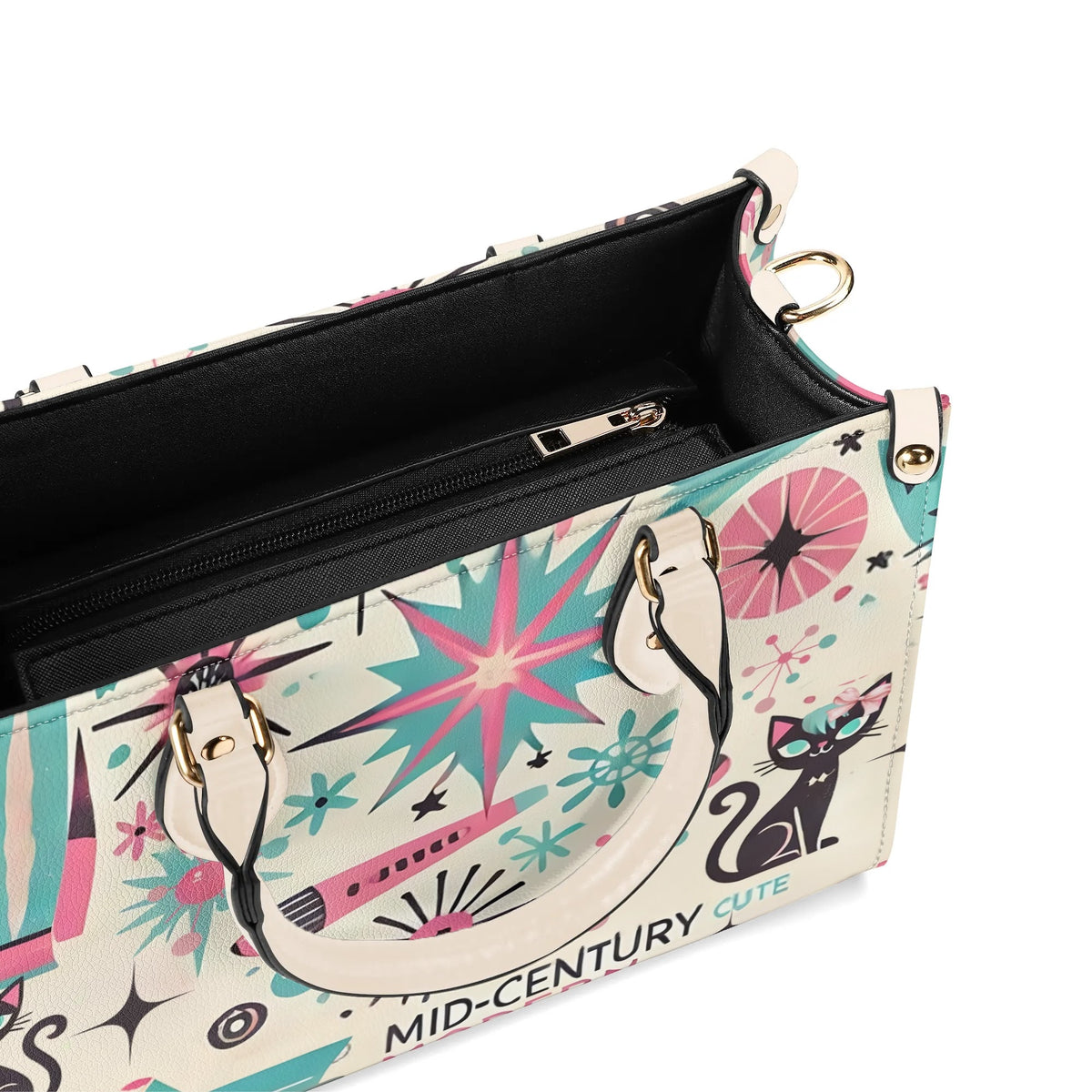 Coquette Bowed Atomic Kitties, Mid Century Modern Kitsch Handbag - Mid Century Modern Gal