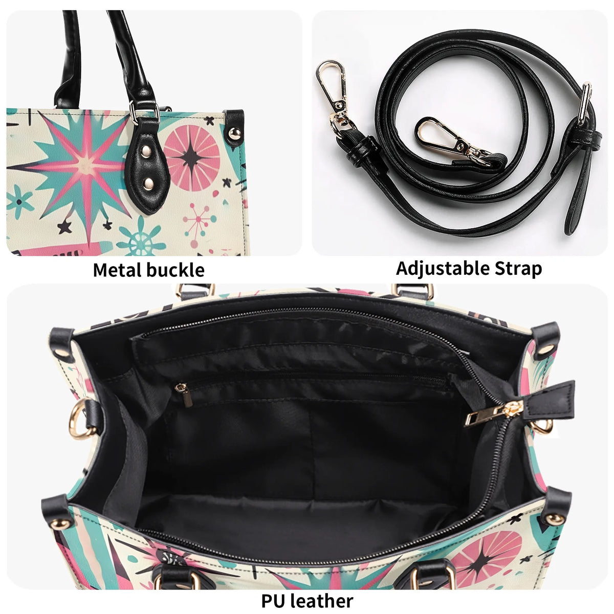 Coquette Bowed Atomic Kitties, Mid Century Modern Kitsch Handbag - Mid Century Modern Gal