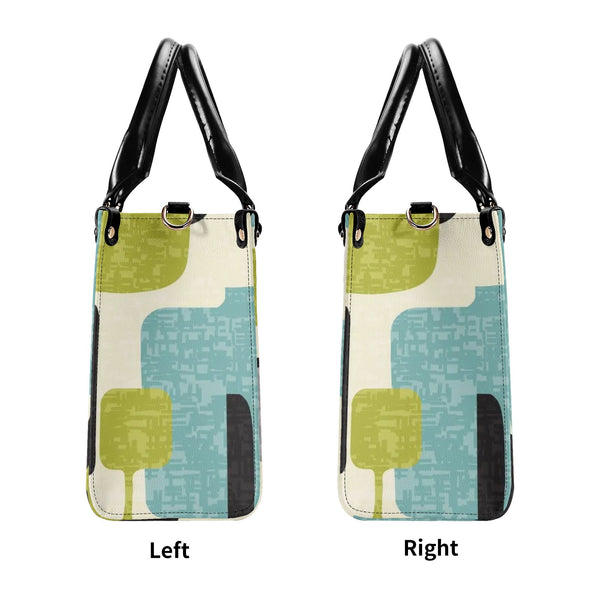 Mid Century Modern Atomic Cat, Mid Mod Geometric Aqua, Green Handbag