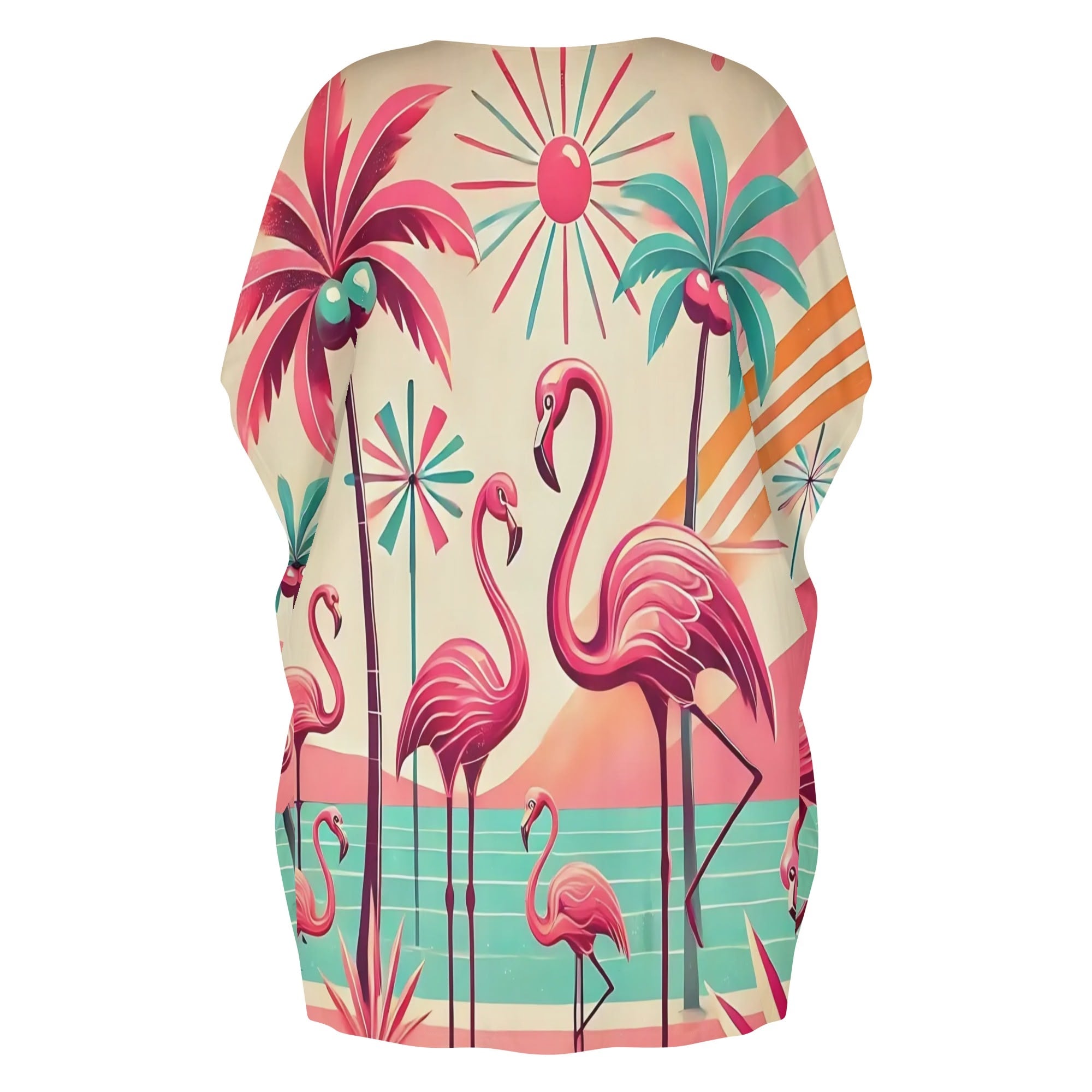 50s Flamingo Dress, Palm Springs Cali Womens V-Neck Plus Size Loose Dress