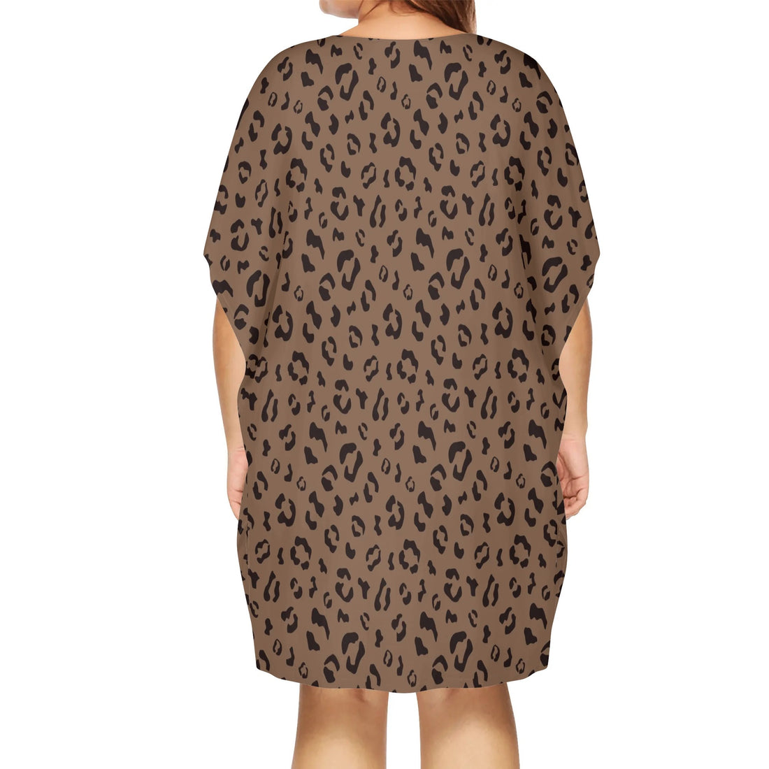 50s Leopard Print, Retro Mod Womens V-Neck Plus Size Loose Dress - Mid Century Modern Gal