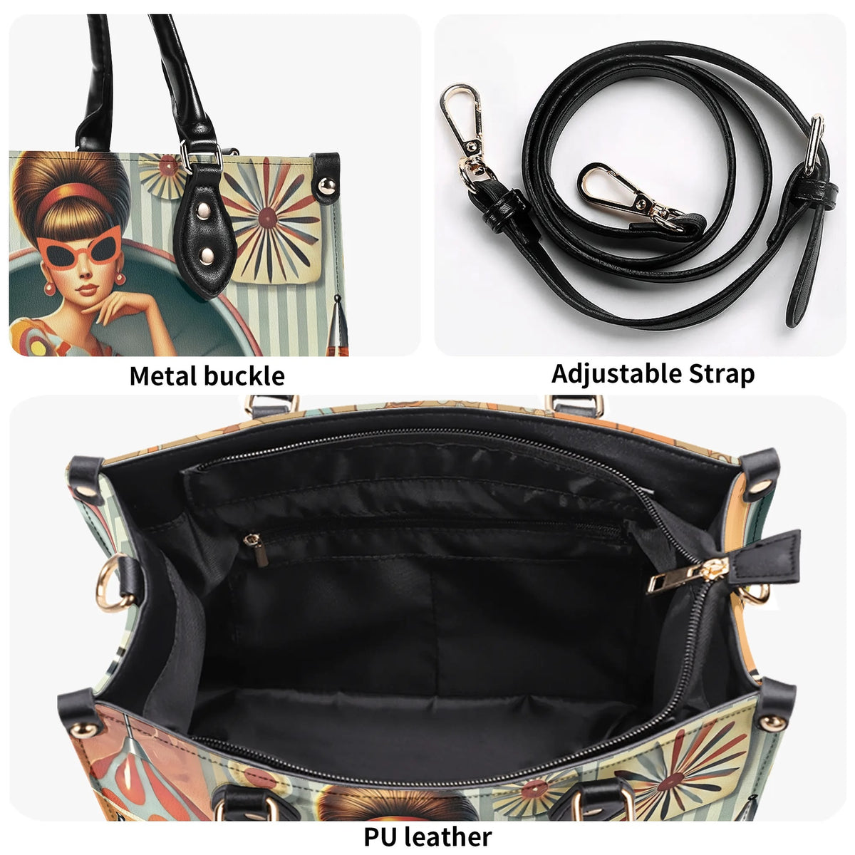 Mid Century Modern Gal, 60s 70s Kitchy Quirky Shoulder-Handbag Sachel Bag - Mid Century Modern Gal