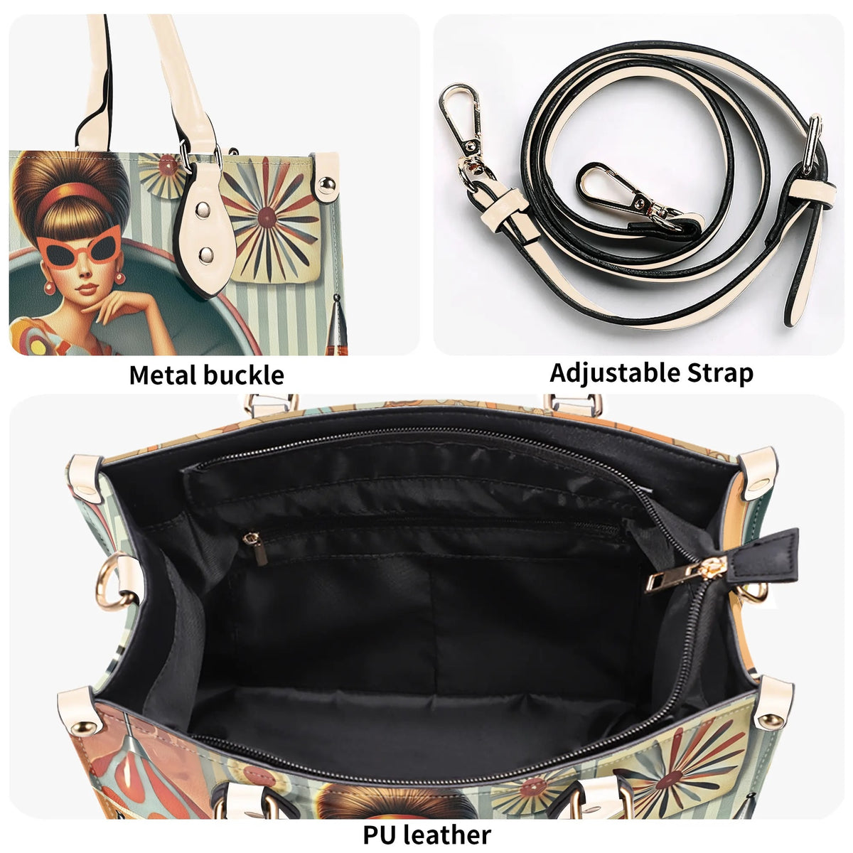 Mid Century Modern Gal, 60s 70s Kitchy Quirky Shoulder-Handbag Sachel Bag - Mid Century Modern Gal