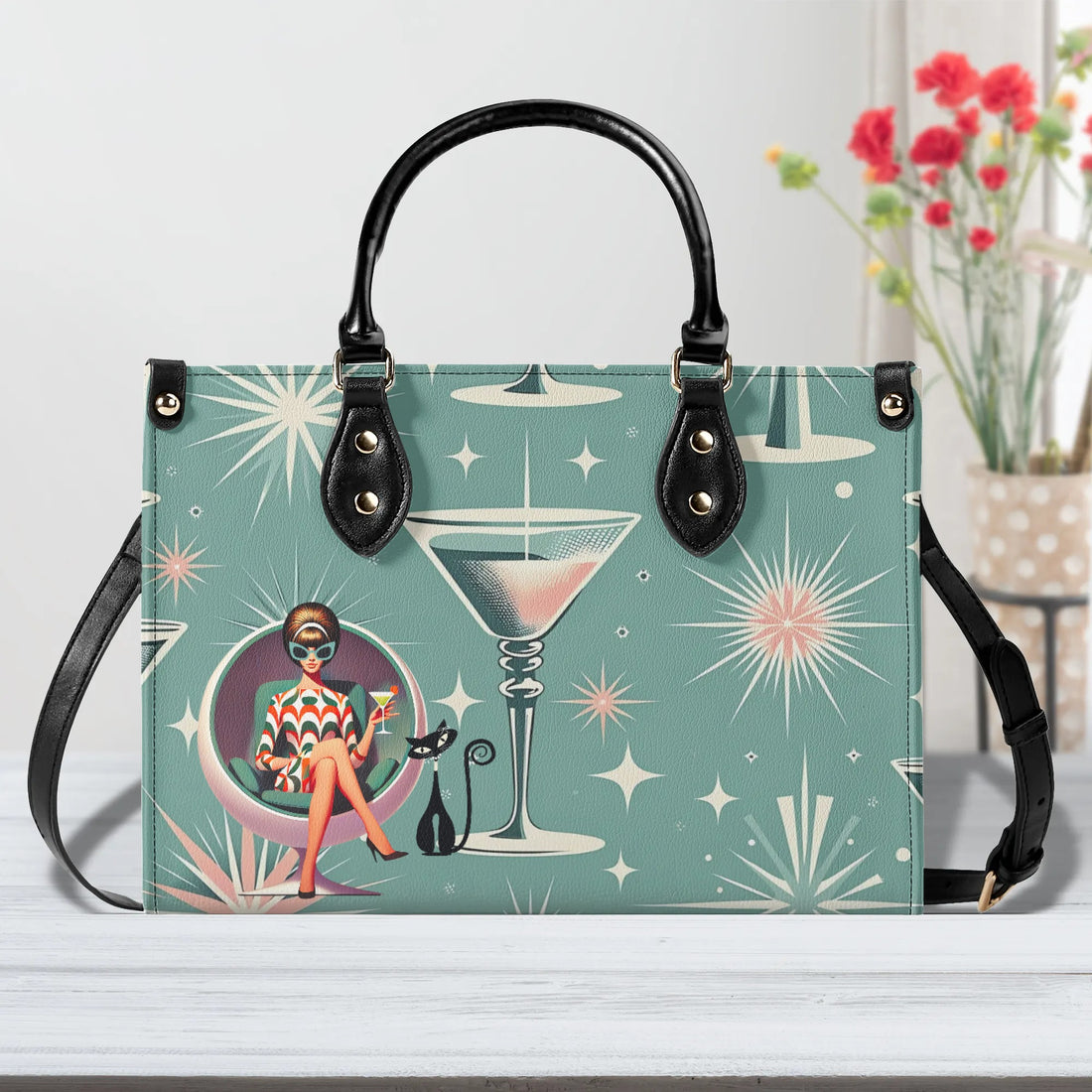 Mid Century Modern Gal, Mod 50s Atomic Kittie Martini Retro Kitschy Luxury Handbag Or Shoulder Bag - Mid Century Modern Gal